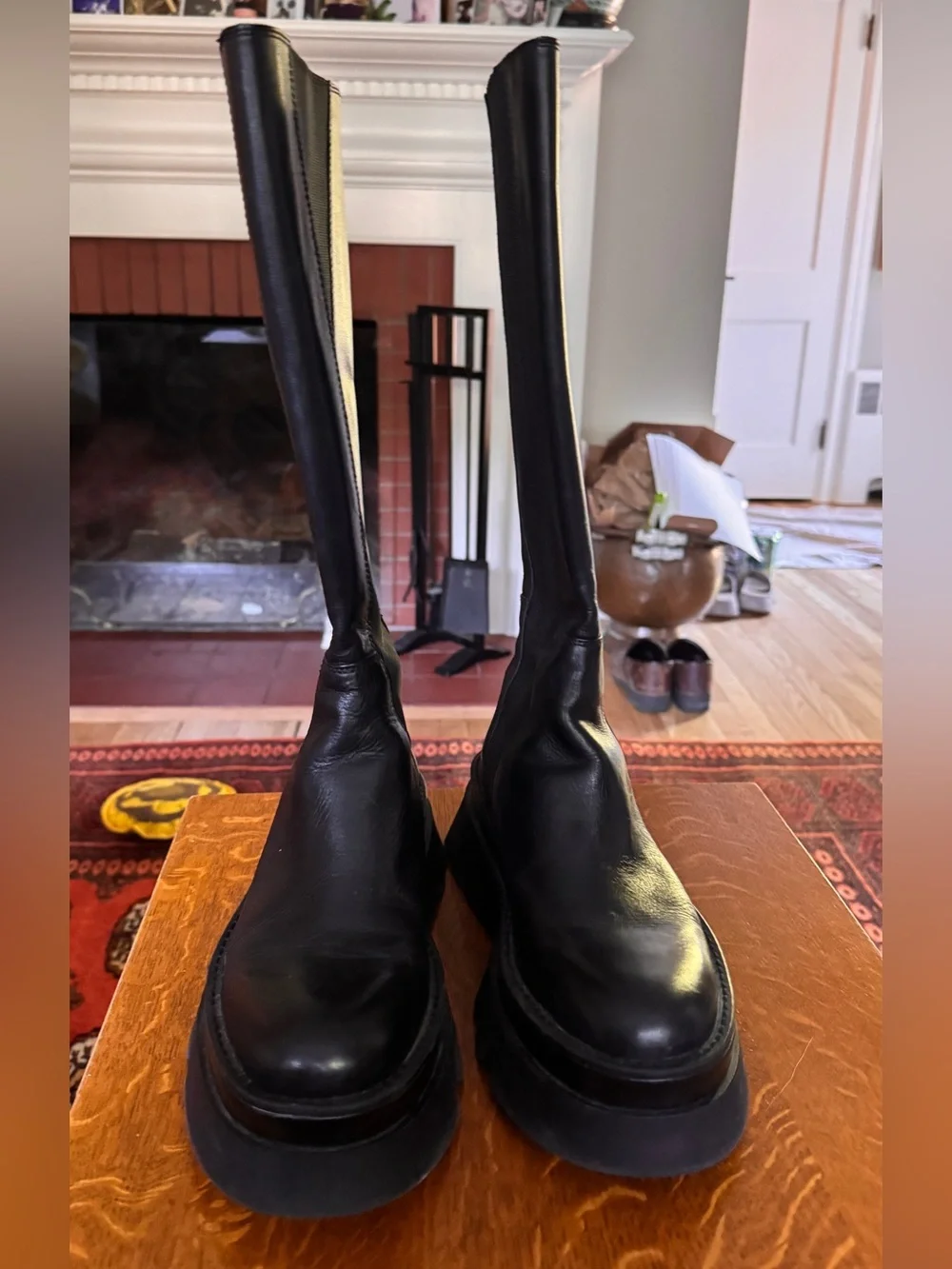 Zara Women's Black Platform Knee-High Leather Boots